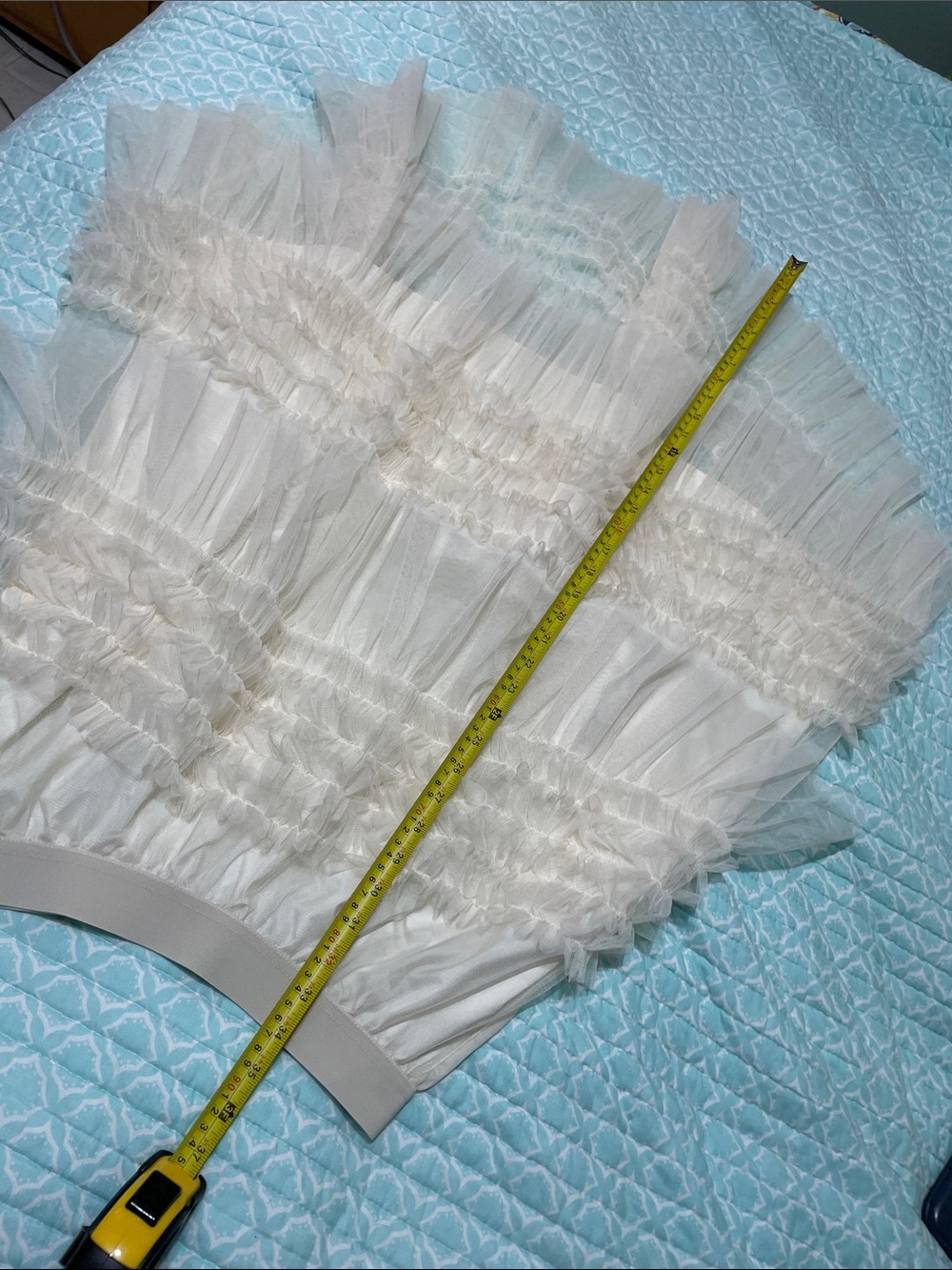 Cream, tulle ruffled, semi sheer, high low ski skirt - Picture 5 of 5